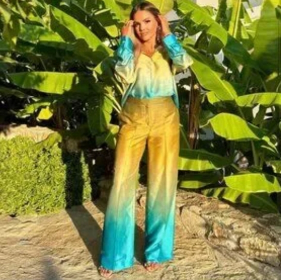 Zara Set 2 Pc satin effect wide leg pants and Top NWT Size XS - Picture 10 of 15